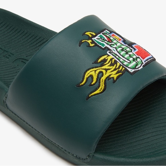 LACOSTE men’s GREEN MULTICOLORED EMBROIDERED LOGO - Croco Slides
